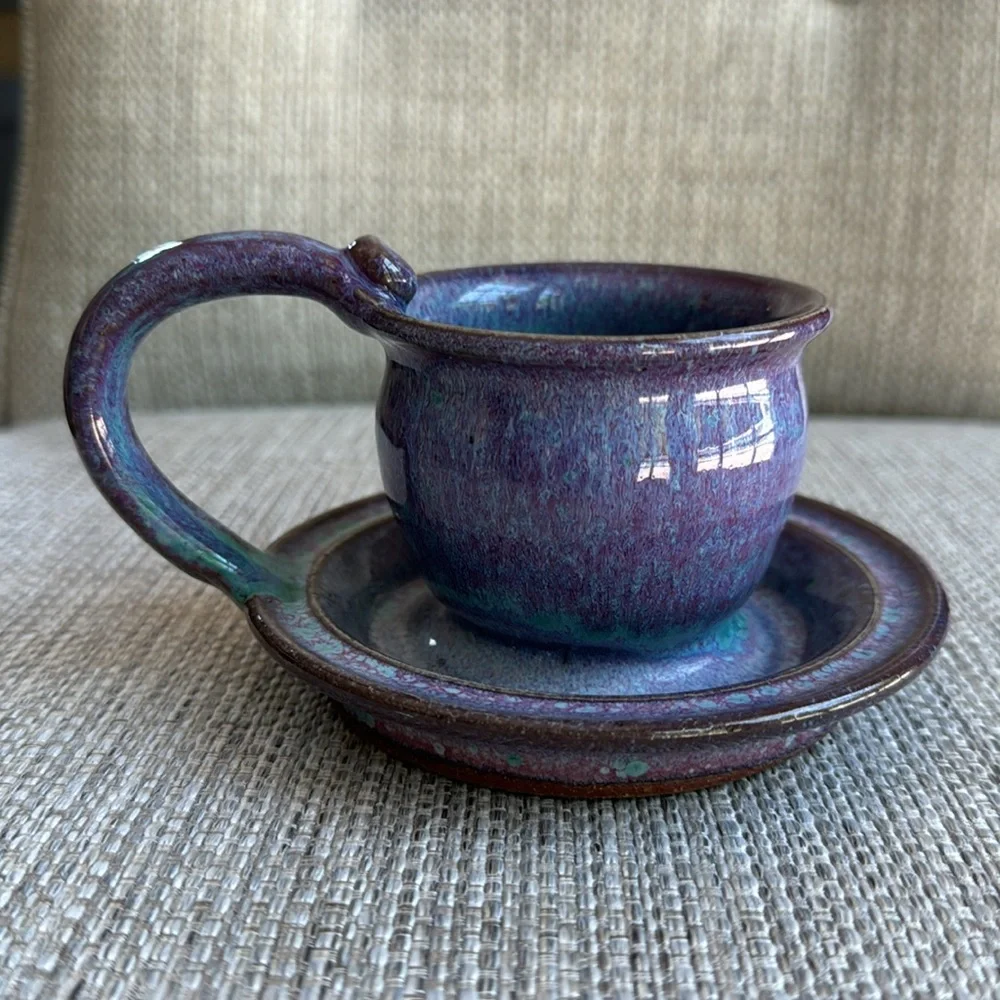 Pigeon Forge Pottery Lavender & Turquoise Candle Holder Signed by Cliff Losee